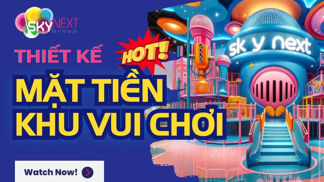 Lối vào khu vui chơi trong nhà màu sắc rực rỡ với cầu trượt hình robot