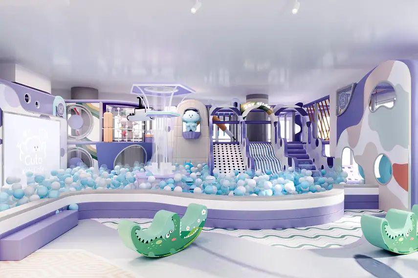 Mặt bằng khu vui chơi trong nhà bố trí quầy F&B gần lối vào